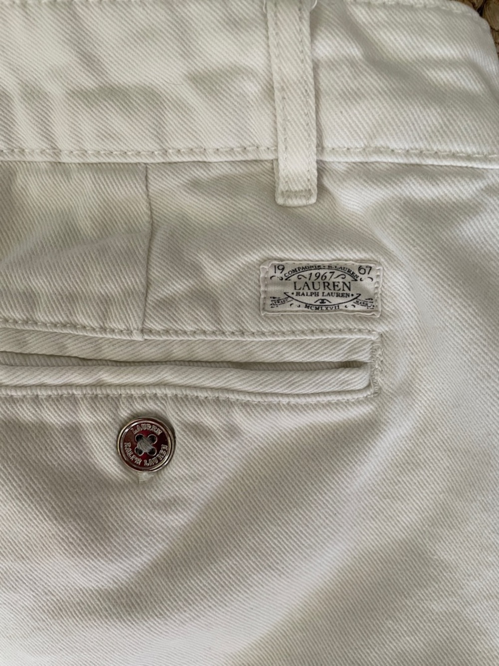 Lauren Ralph Lauren White Denim Shorts Size 12 Classic Flat Front Summer - Picture 7 of 8